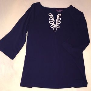 🎃3/4 sleeve Lily Pulitzer Navy Cotton Top